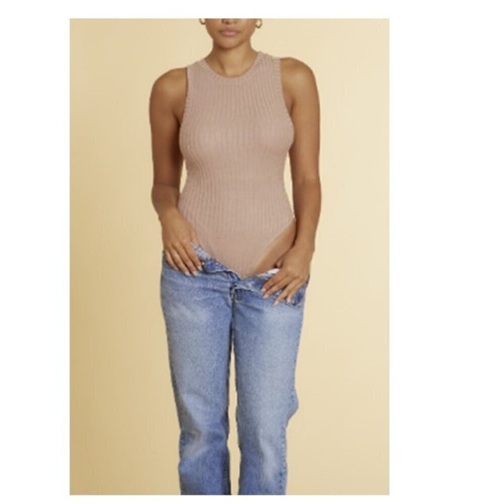 Bozzolo Ribbed Sleeveless New Brown One Piece Bodysuit